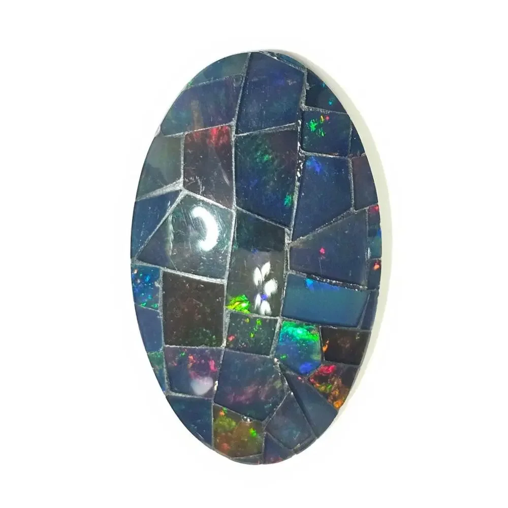 Large Australian Opal Mosaic Doublet Oval Cabochon 29.75 CT Loose Gemstone